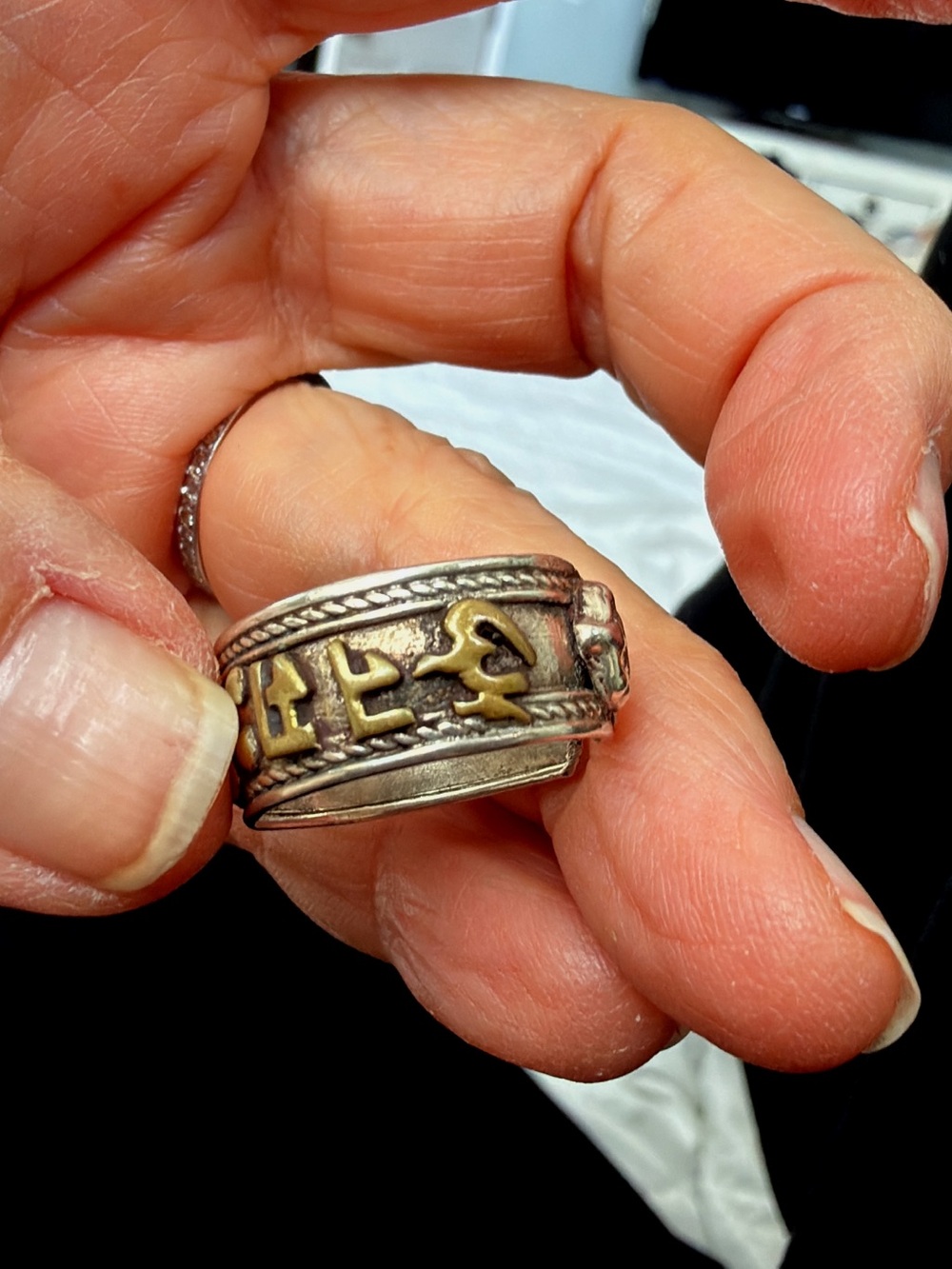Two-Tone Tibetan Style Brass Silver adjustable Ring